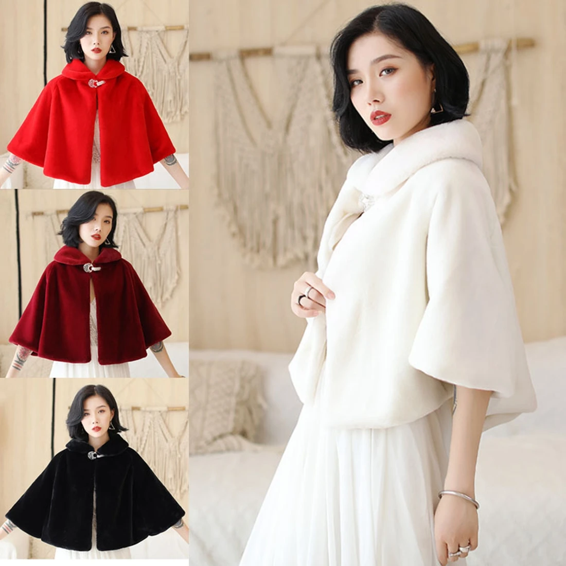 Luxurious Faux Fur Bridal Wrap Wedding Jacket Shawl Cropped Cape Jacket  Rhinestone Embellishments