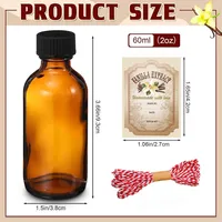 Amber Glass Bottle 2oz Boston Round Bottles with Caps for Vanilla Extract for Homemade Syrup Gift Food Storage Set 2
