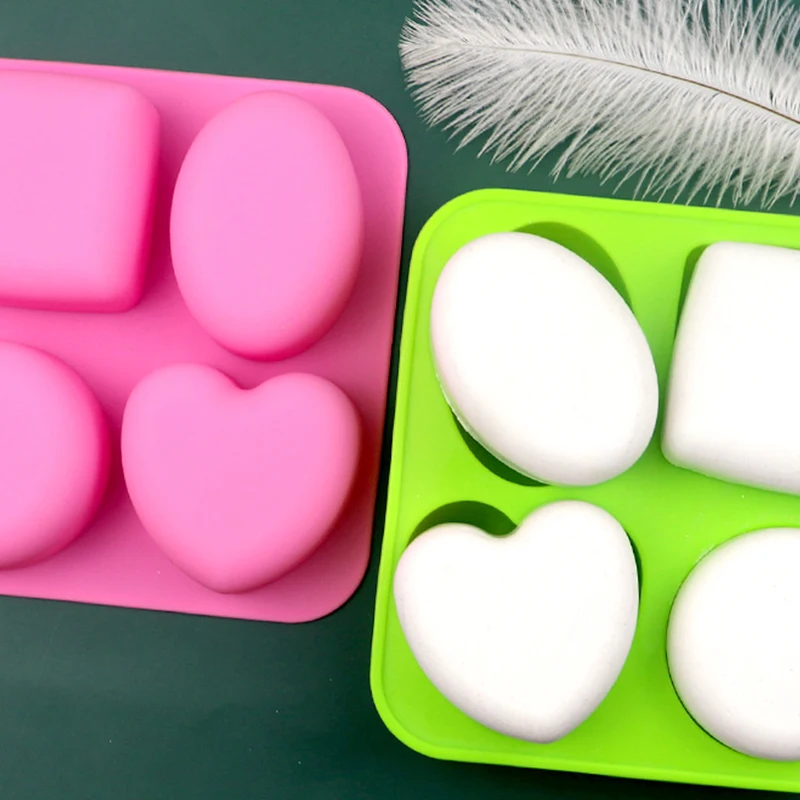 Silicone Soap Molds 4 Cavities Different Shapes DIY Love Soap Making Chocolate Baking Candle Gifts Supplies Home Decoration