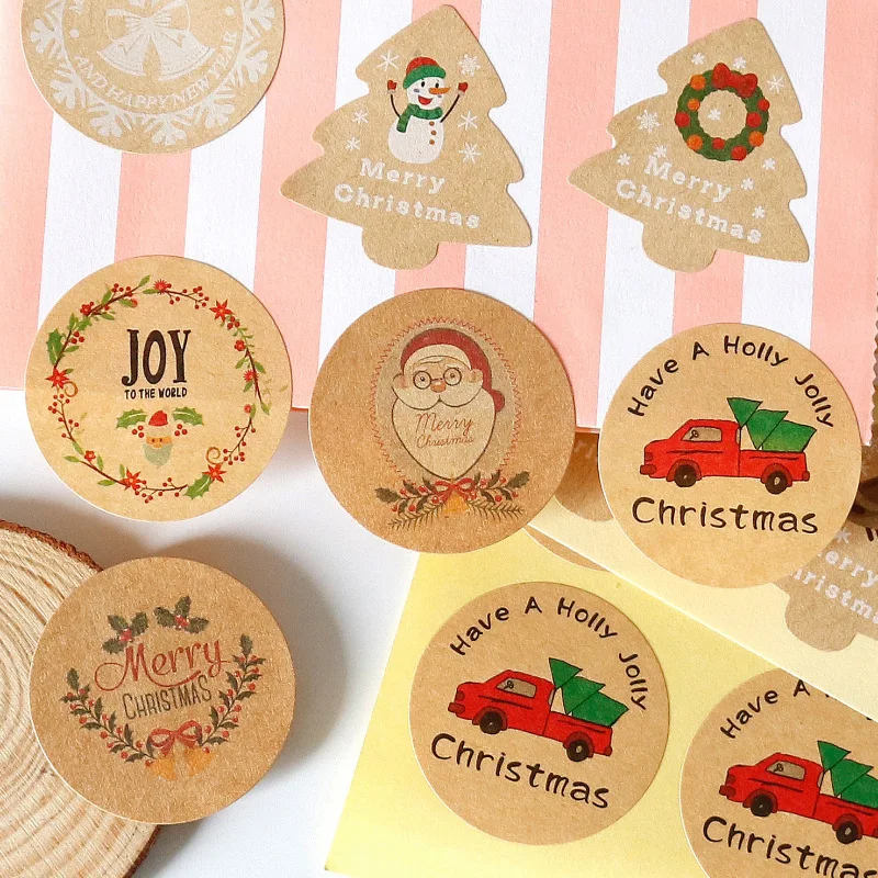 120pcs Christmas Decoration Stickers Snowflake Xmas Tree Stickers Gift Sealing Labels Merry Christmas Candy Cookie Bags Sticker
