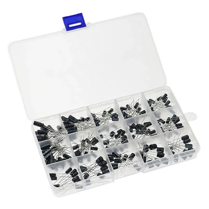 200pcs 15Value 0.1uF 0.22uF 0.47uF 1uF 2.2uF 10uF 33uF 47uF 100uF 220uF 10V 16V 25V 50V Electrolytic Capacitor Assortment Kit