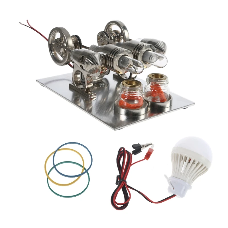 

Double Cylinder Stirling Engine Educational Toy Hot Generator