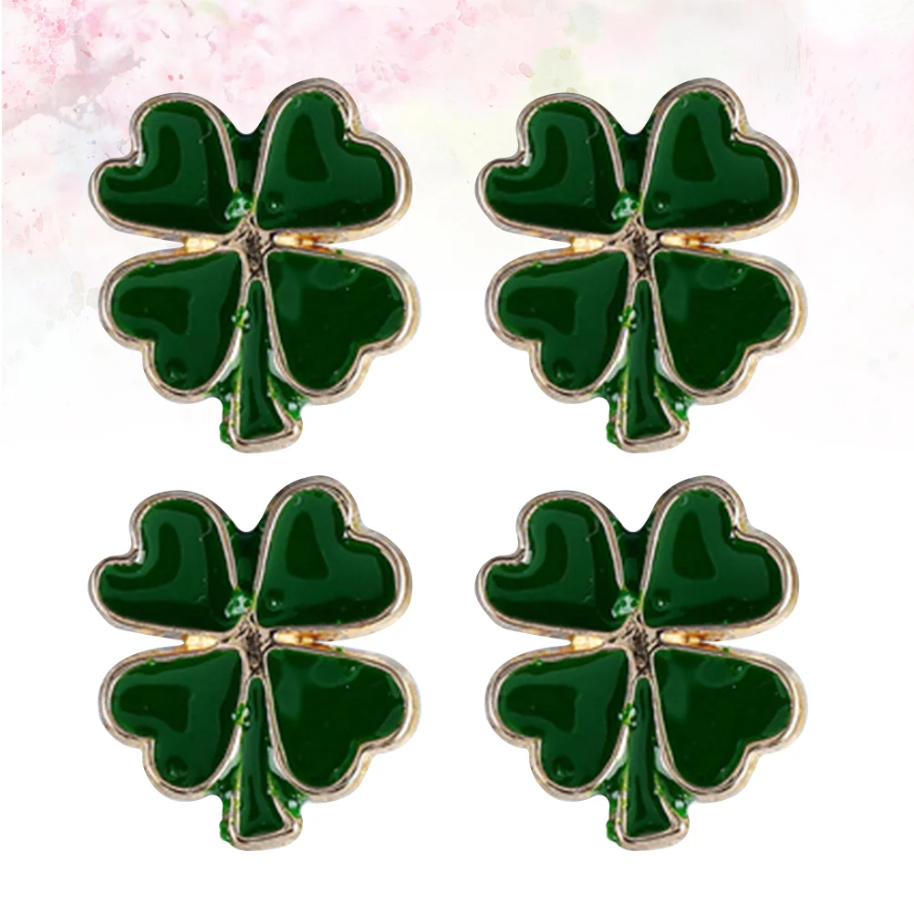 

4pcs Vintage St Patrick's Day Brooch Pin Four Leaf Alloy Brooch Creative Brooch Pin