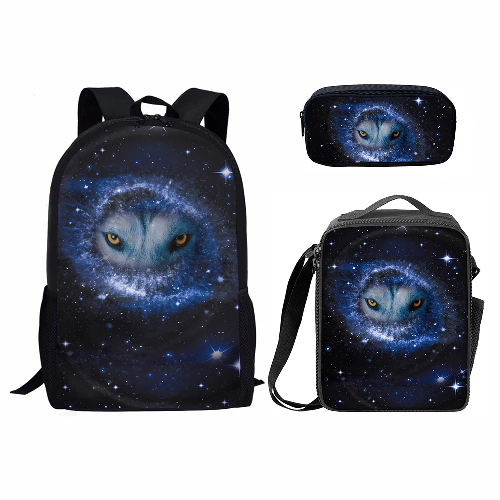 Hip Hop Harajuku Funny Starry Sky Animal 3pcs/Set Backpack 3D Print Student Bookbag Travel Laptop Daypack Lunch Bags Pencil Case