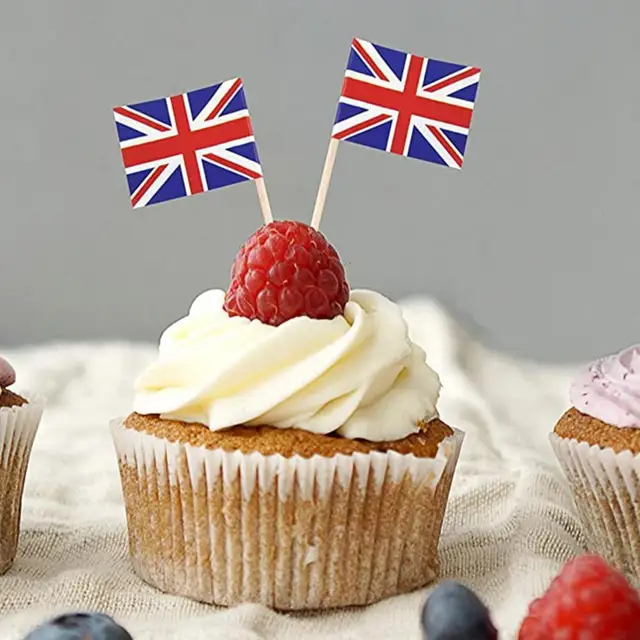100 Pcs Egyesült Királyság Zászló Brit Fogpiszkáló Zászlók Party Cupcake Toppers Union Jack Válogatás Queens 70 Éves Koktélpálcák - Image 2