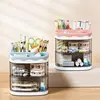 Practical Multi-Functional Desk Organizer Pen Holder Double Layers Rotating Pencils Storage Rack Student Cosmetics Storage Shelf 4