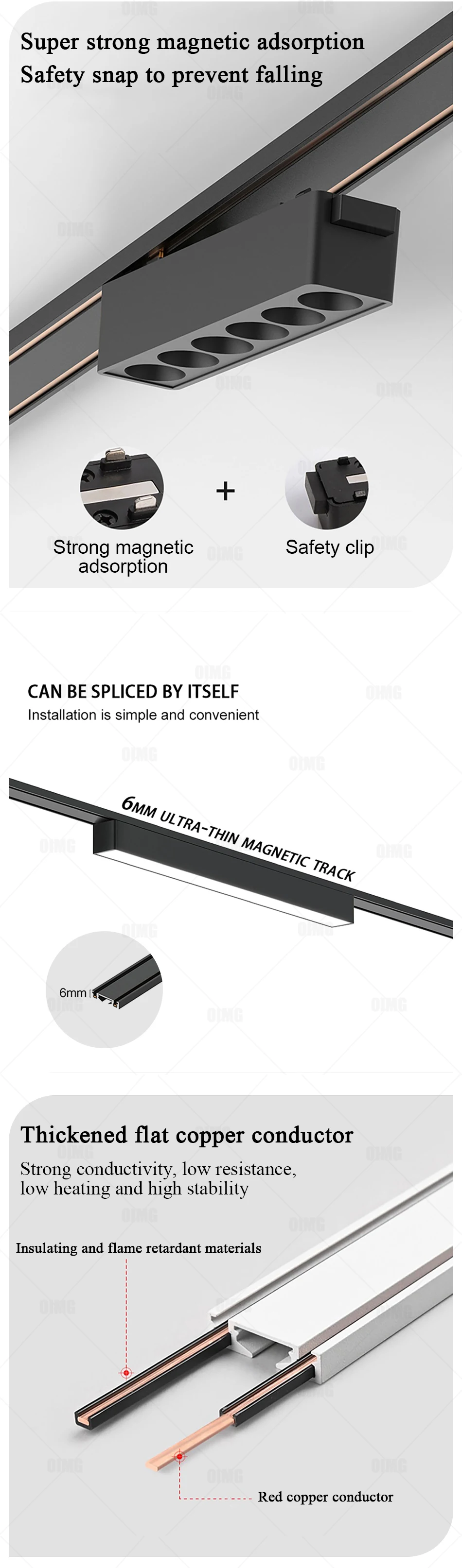 Description Picture 3 of itemSurface Mount 6MM Ultra Thin Magnetic Track Light White Black Modern Linear Spotlight for Living Room Home Magnet Track Lamps