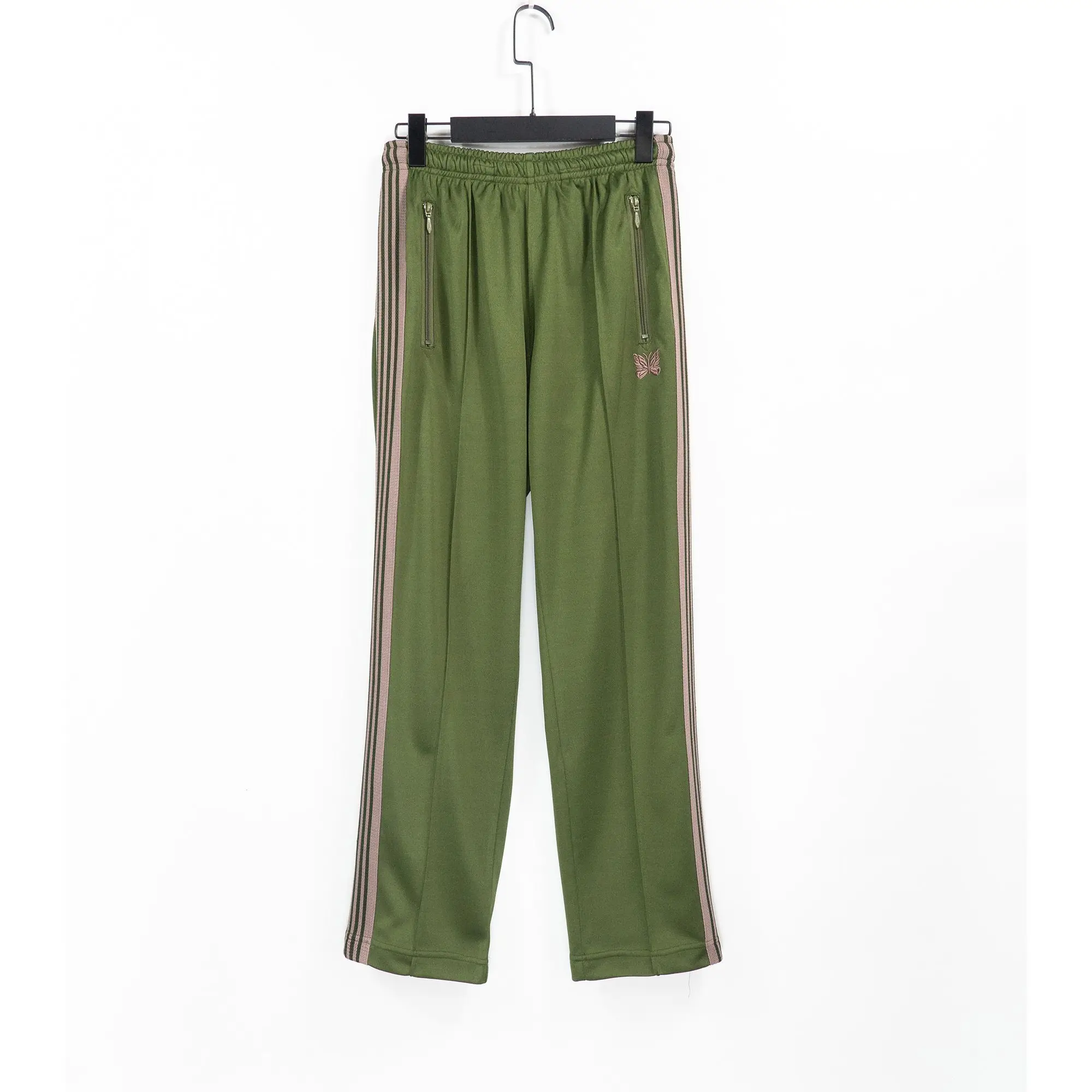 

Blackish Green AWGE Needles Pants Men Women 1:1 Quality Embroidered Butterfly Logo Needles Track Pants Classic Stripe Trousers
