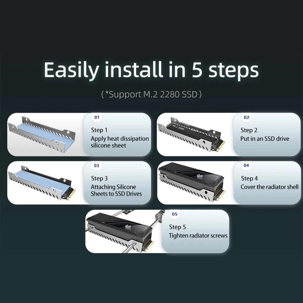 M.2 2280 SSD Heatsink SSD Aluminum Alloy 5V 3 Pin ARGB Radiator Built-in Cooling Fan Hard Drive Heatsink M.2 Radiator Cooler