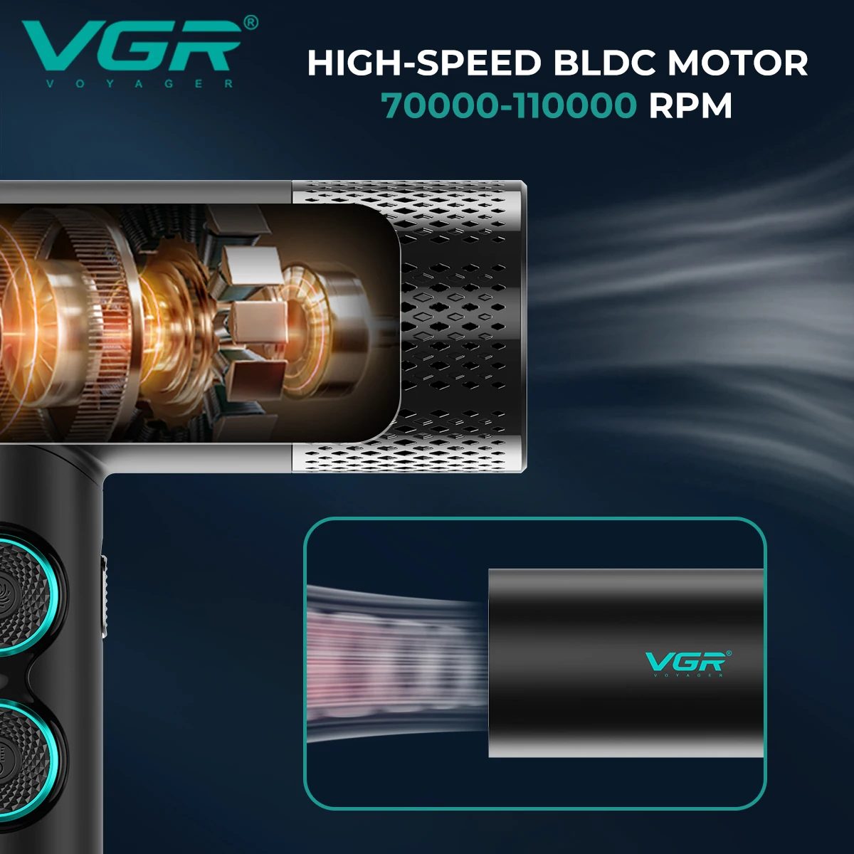 VGR Leafless Hair Dryer Professional Blow Dryer Brushless Motor 110000 RPM Suitable for Home Salons Powerful Hair V-401