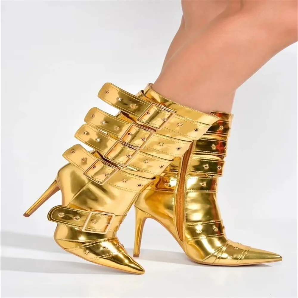 

2023 Autumn/Winter Fashion Women's High Stiletto Heel Cusp Side Zipper High-heeled Sandals Sexy Metal