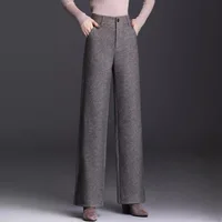 Women Thick Woolen Wide Leg Casual Pants For Autumn Winter Oversize 6XL Wool High Waisted Straight Leg Warm Trousers Plus Size - Image 4