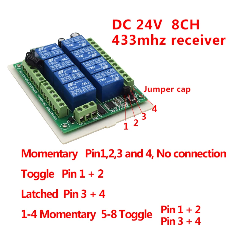 8 běžící pás RF bezdrátový daleký ovládání spínač stejnosměrný 12V 24V & daleký ovládání systém přijímač 8 knoflík rádiový vysílač 433mhz 8CH elektromagnetické relé