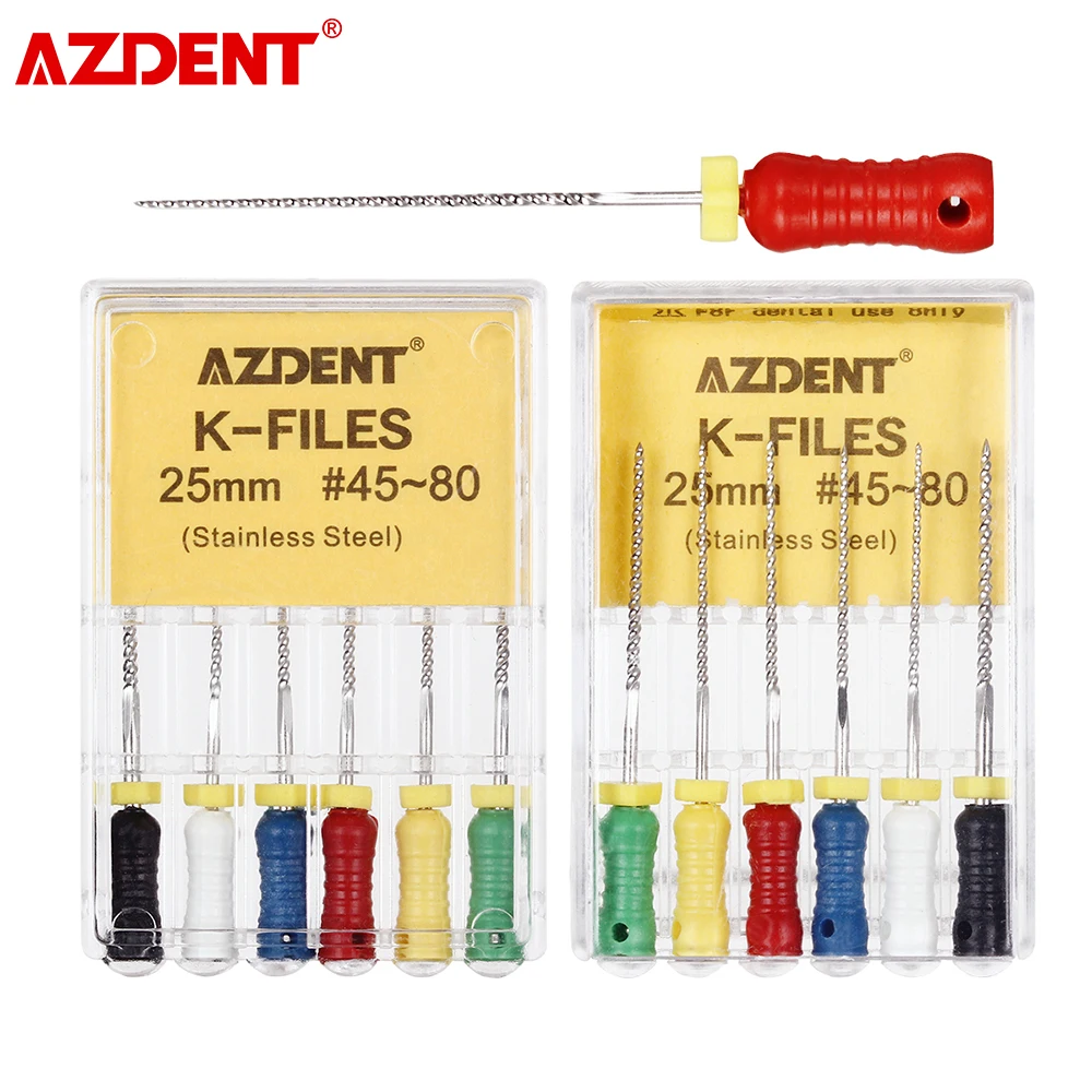 AZDENTDentalHandUseKFiles6pcsBox2125mmStainlessSteel