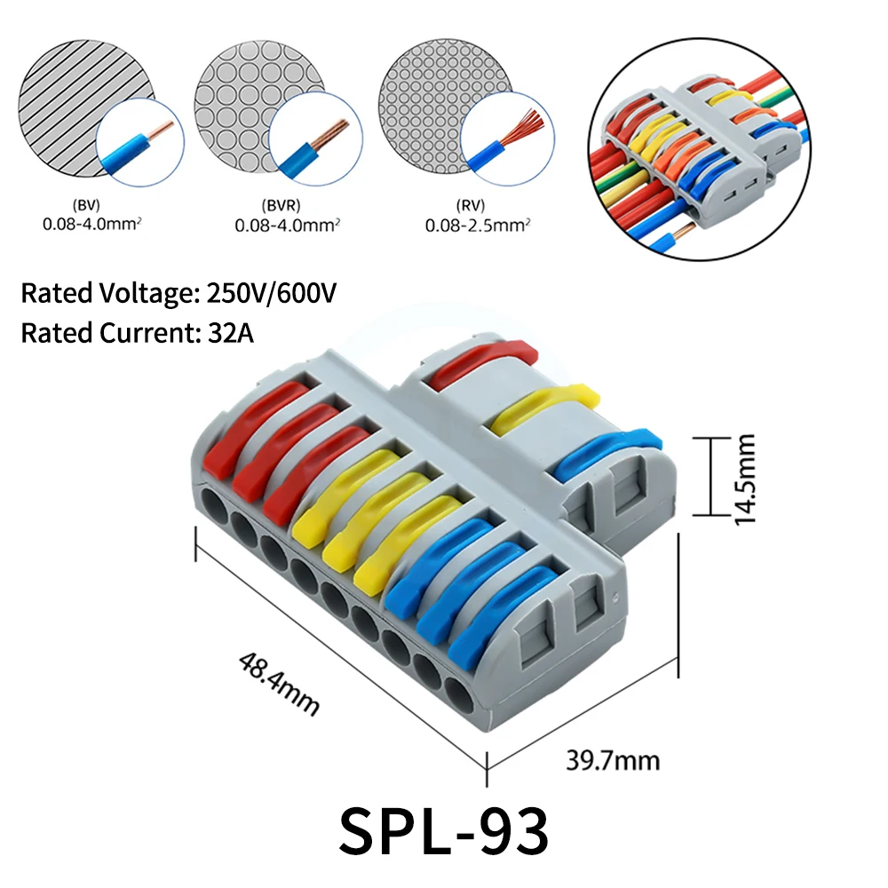 (10 Stück) SPL-1 SPL-2 SPL-3 SPL-4 SPL-5 Schnellklemmenblock SPL-42 SPL-62 SPL-82 Drahtverbinder SPL-63 SPL-93 Lampe SPL-102 SPL-122 Farbe spleißbar – Detail 22
