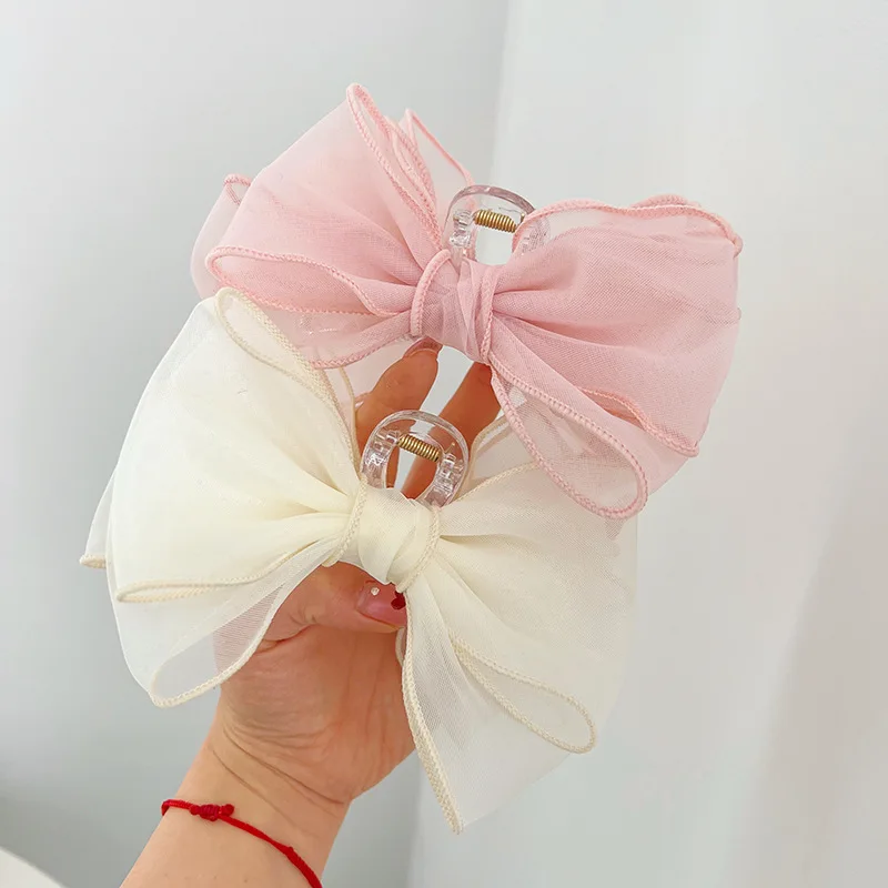 

2023 Bow Shark Clip Medium Size Hair Claw High-Grade Hairpin Mesh Cute Hairpin Butterfly Hair Clip Hair Accessories for Women