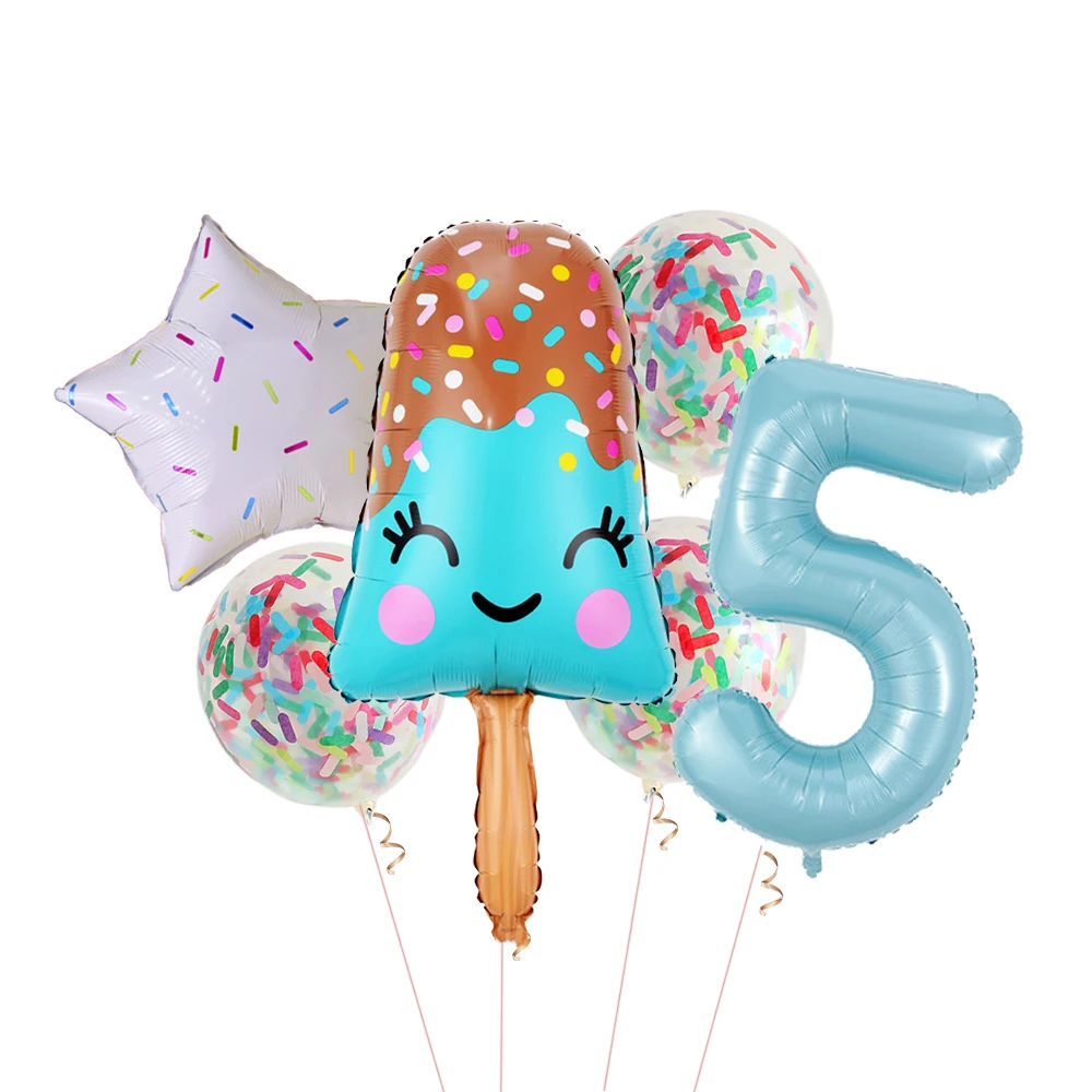 thumbnail image 1 of 1/6 piezas de globos de helado de caramelo de 40 pulgadas, globos de confeti con números del 0 al 9, decoración para fiesta de cumpleaños de niña de verano, juguetes para niños, baby shower, 1 of 5