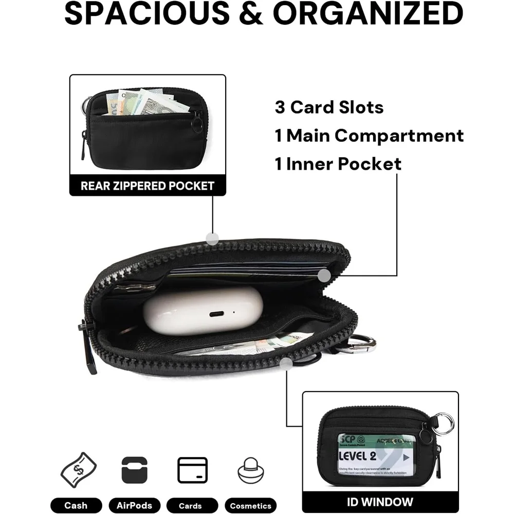 YDF The Iris Wallet for Women Mini Zip Card Case with Clear ID Window Zipper Coin Purse Lightweight Portable Keychain Wallet 3