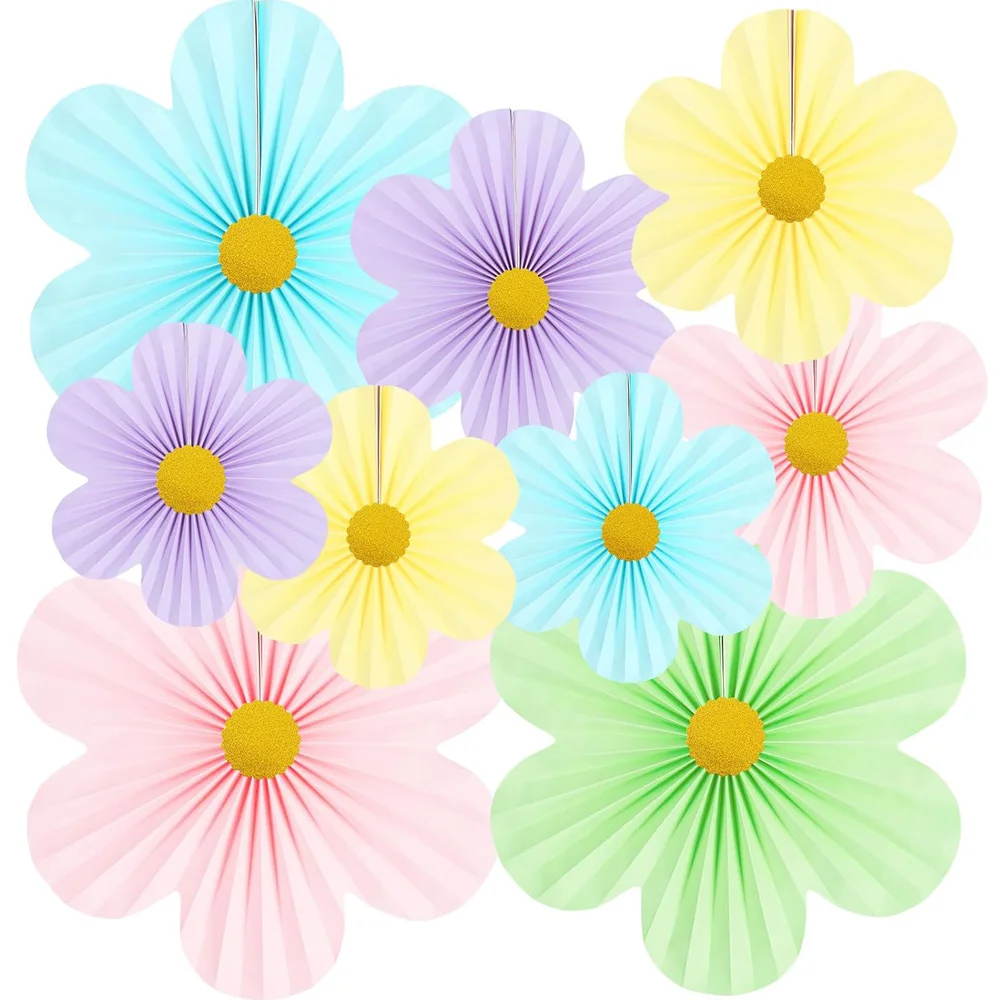 9PCS Paper Flowers Decorations Party Paper Fans Floral Pom Poms Floral Backdrop Decor For Weddings Birthday Party Decorations – Detail 7