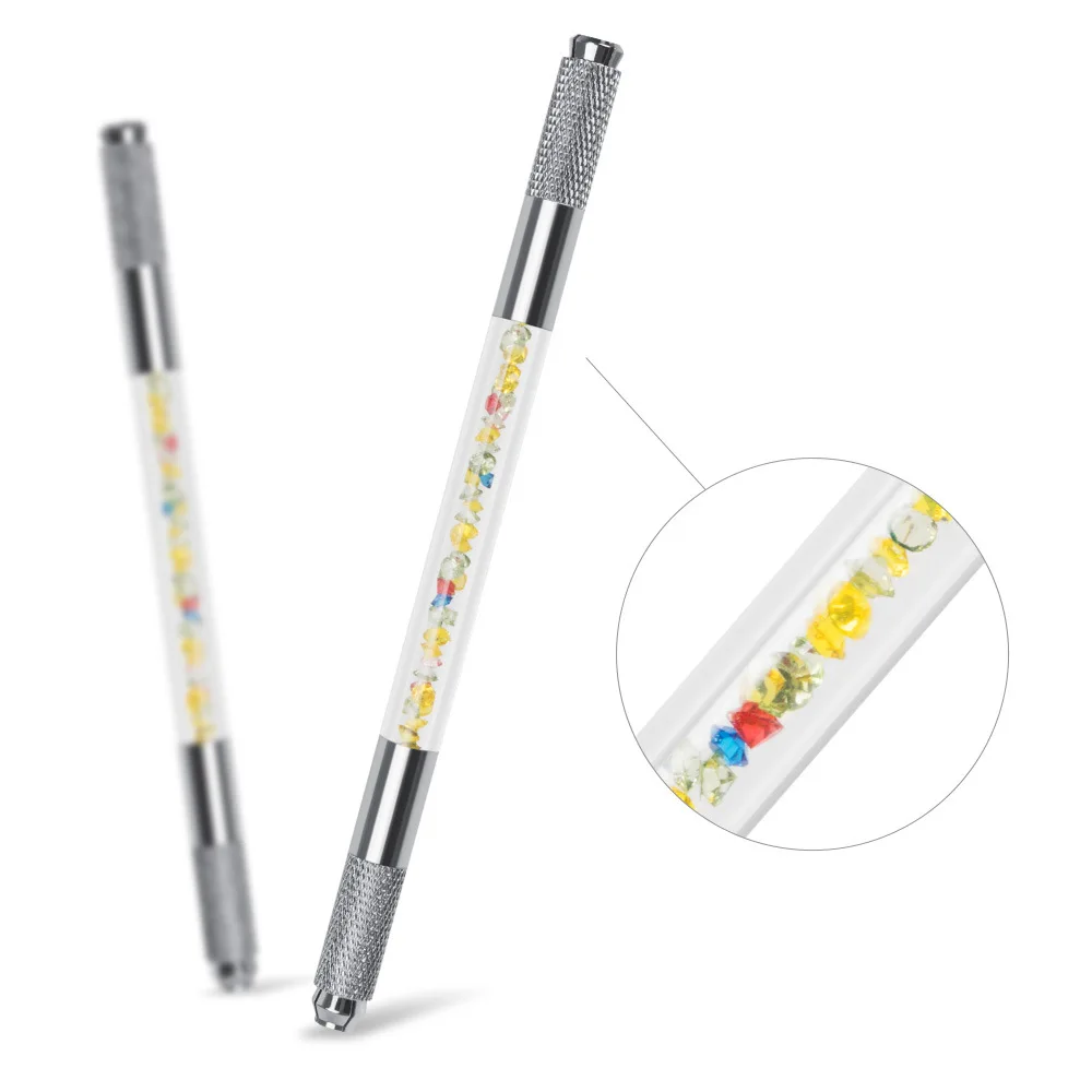 Manual Double Crystal Acrylic Tattoo Pen Microblading Permanent Makeup Eyebrow Tools 2 Usage For Flat or Round Needles 6