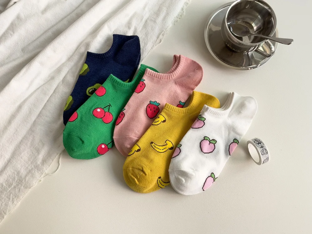 5-teiliges Damensocken-Set, koreanische bunte Blumen-Graffiti, niedlich, Kawaii, modisch, vielseitig, flach, rutschfest, Knöchelsocken für Mädchen – Detail 9