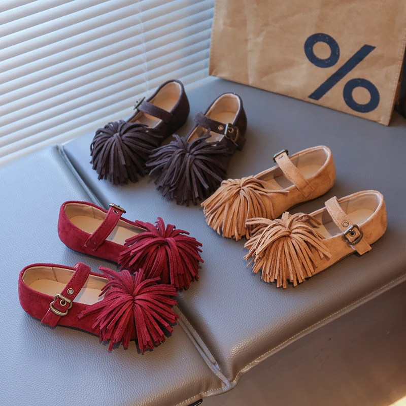 Girls Soft Sole Strappy Shoes with Tassels for Autumn