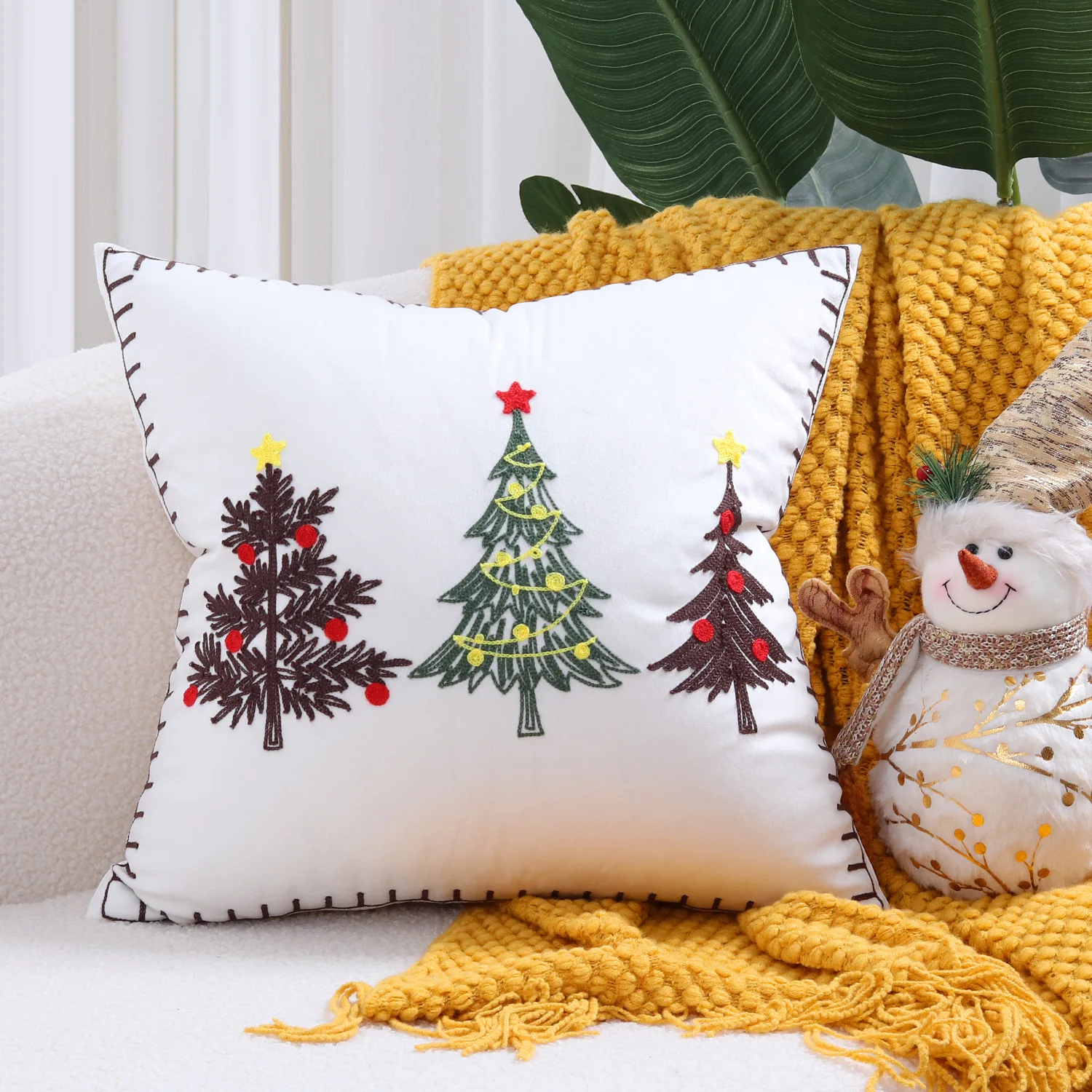 1 pezzo albero di Natale motivo lino Federa , dipinto a mano morbido tessuto stampata Federa per cuscino per divano soggiorno casa Decorazioni , Natale | SHEIN ALIA