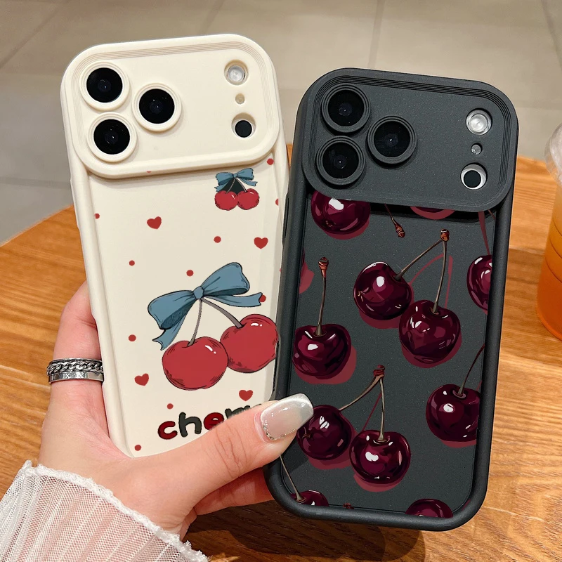Elegant Wine Red Cherry Bow Print Silicone Phone Case - Luxury Protection Cover