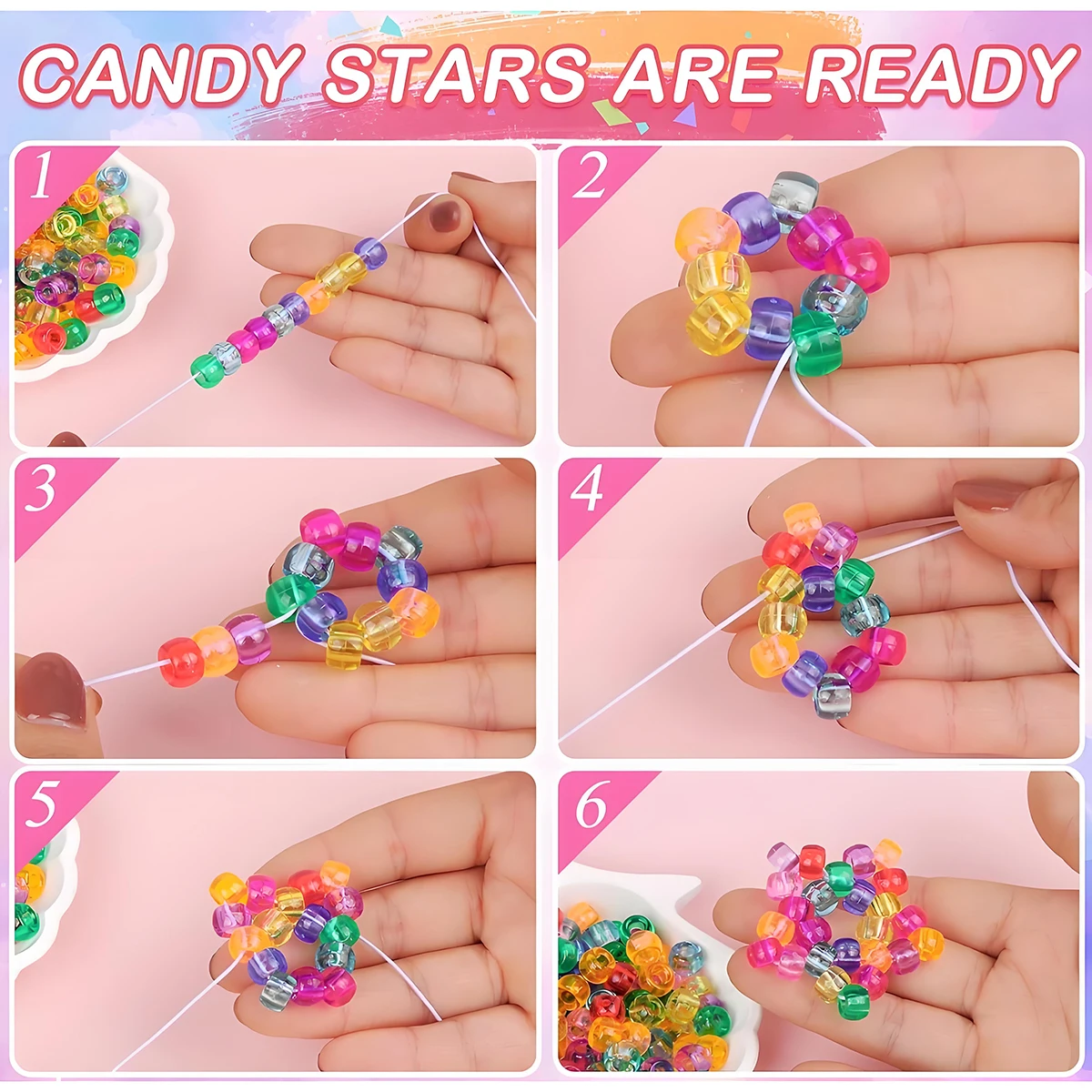 Beads For Crafts 500 Black Acrylic Round Pony Beads – 6x4mm Craft Kandi Bracelets & Jewelry Beads For Kids - Foto 11