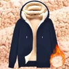 Trendy Sweatshirt Coat Front Pockets Warm Zipper Lamb Wool Jacket  Men and Woman Winter Pure Color Plush Lined Cardigan Hoodie 4