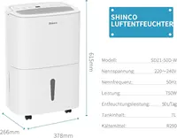 SHINCO WIFI Déshumidificateur Portable 50L/Jour avec Pompe de Relevage, Purificateur d'air, Filter à Charbon Actif, Minuterie 24h, Drainage Continu, Fonction Sèche-Linge, Blanc 6