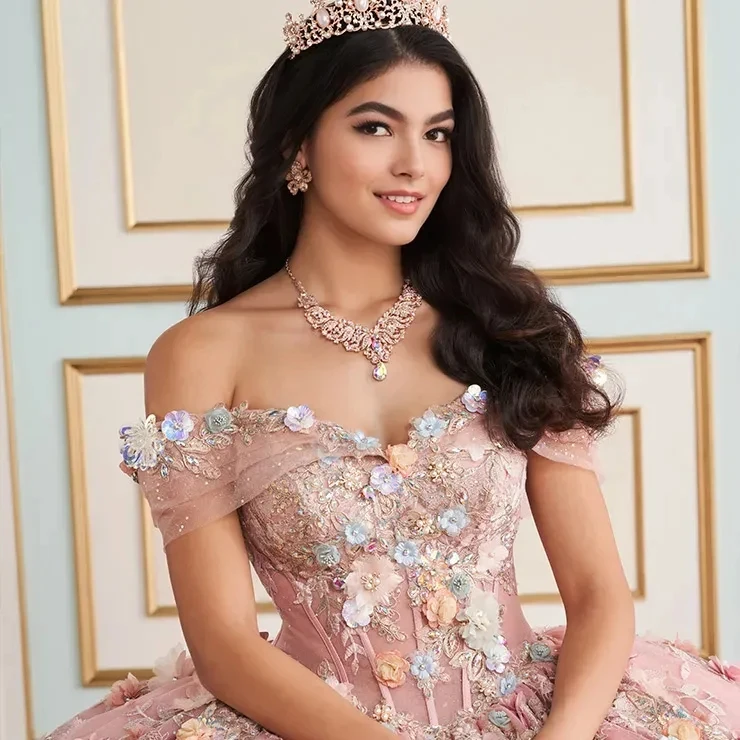 Quinceanera Dresses Off The Shoulder Applique Lace Beads Tull Corset Prom Lace Up Sweet 16 vestido