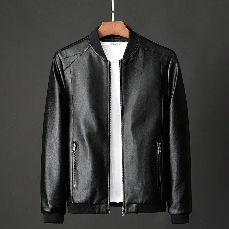 Autumn Men Leather Coat Korean Fashion Leather Sheepskin Men Jacket Trend Casual Fit Slim Baseball Clothes leather jackets