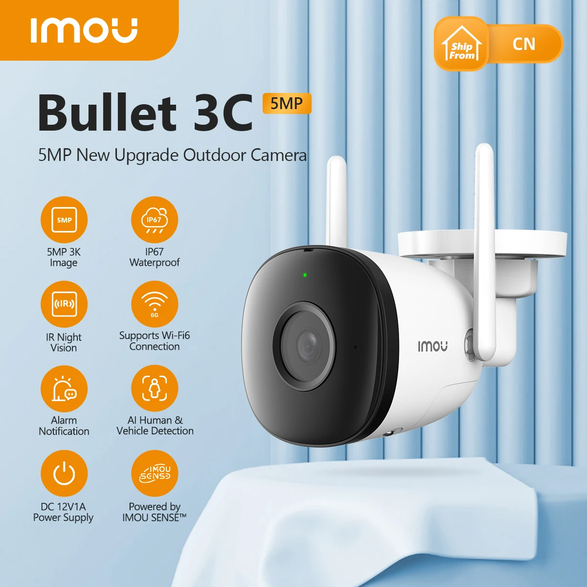 

IMOU Bullet 3C 5MP&3MP IP Camera PoE WiFi 6 Connection Outdoor AI Human Vehicle Detection Surveillance Security Protection IP67
