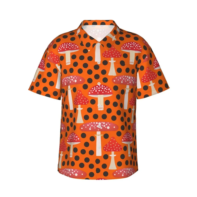 thumbnail image 1 of Camisa hawaiana divertida para hombre, con estampado de hojas de ginkgo y hongos, de manga corta, con botones, para playa, ropa informal de calle para niños y mujeres, 1 of 5