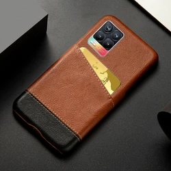 Elegant PU Leather Card Slot Holder Case - Mixed Splice Design for Realme 8 Pro (Brown - Black)