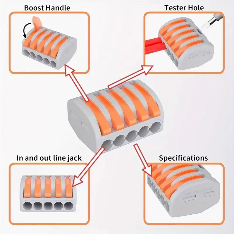 Wire Connectors Wiring Connector 1Box Quick Wire Connector 2/3/4/5 holes Universal Compact Push in Lever Splice Connectors Fast Wiring Terminal Block 0.08-4mm&sup2;