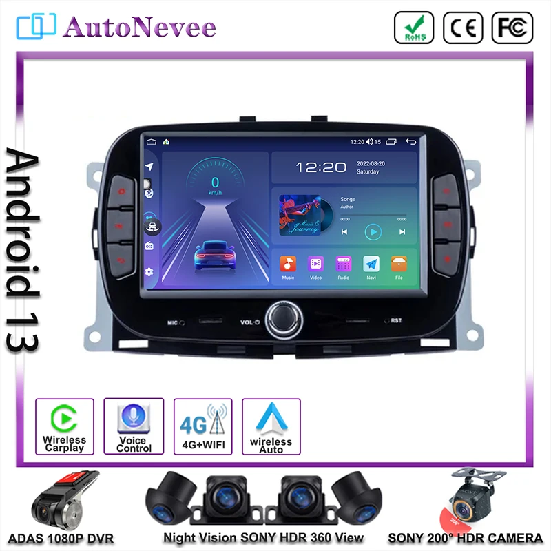 7 Pollici Per Fiat 500 2016 2017 2018 2019 Android 13 Autoradio Stereo Wireless Carplay Android Auto Touch Screen Gps Wifi Dsp
