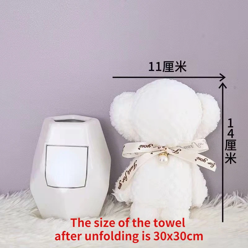 1pc Cartoon Cute Coral Velvet Bear Towel Square Towel Holiday Birthday Wedding Valentine's Day Souvenir Gift Household Washcloth 6
