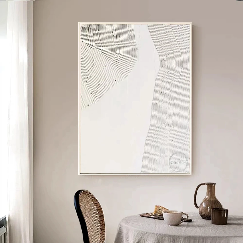 Oil Painting Wall Art Home Decoration Contemporary Hand-painted Abstract White Line Paintings On Canvas Large Bedroom Decoration Unframed