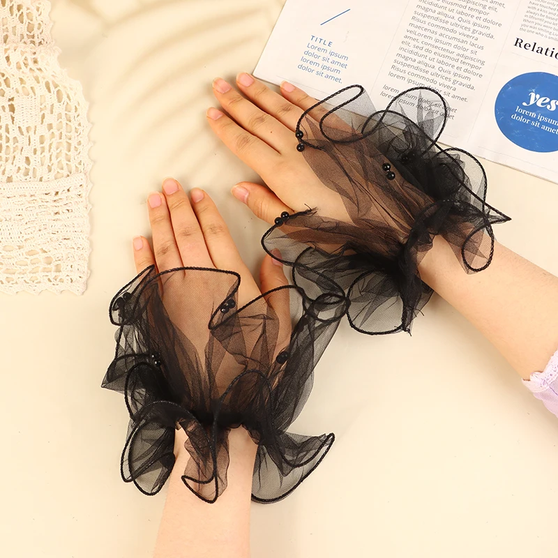 1Pair Flare Bead Sleeve Pearl Mesh Fake Arm Lace Sleeve Manicure Photo Background Wedding Tulle False Cuffs Decoration photo backdrop,photography auxiliary props