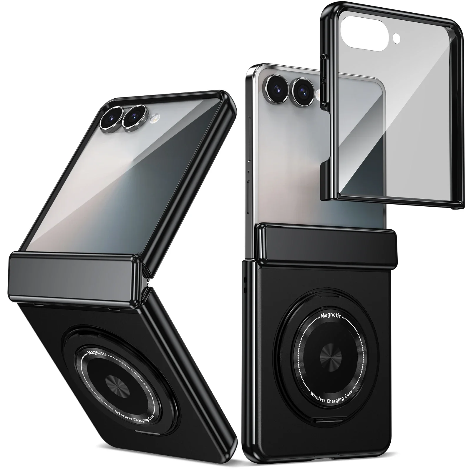 360 Rotating Magnetic Ring Holder Phone Case with Hinge Protection and Tempered Film