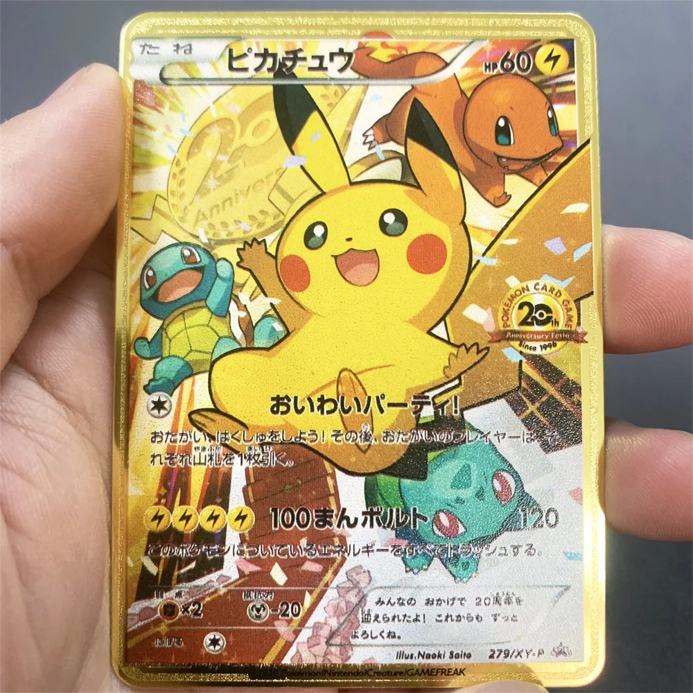 thumbnail image 1 of Metal Card 10000 Points Pikachu Charizard Arceus Card Golden English Mewtwo Vmax GX Anime Collection Battle Cards Gifts, 1 of 5