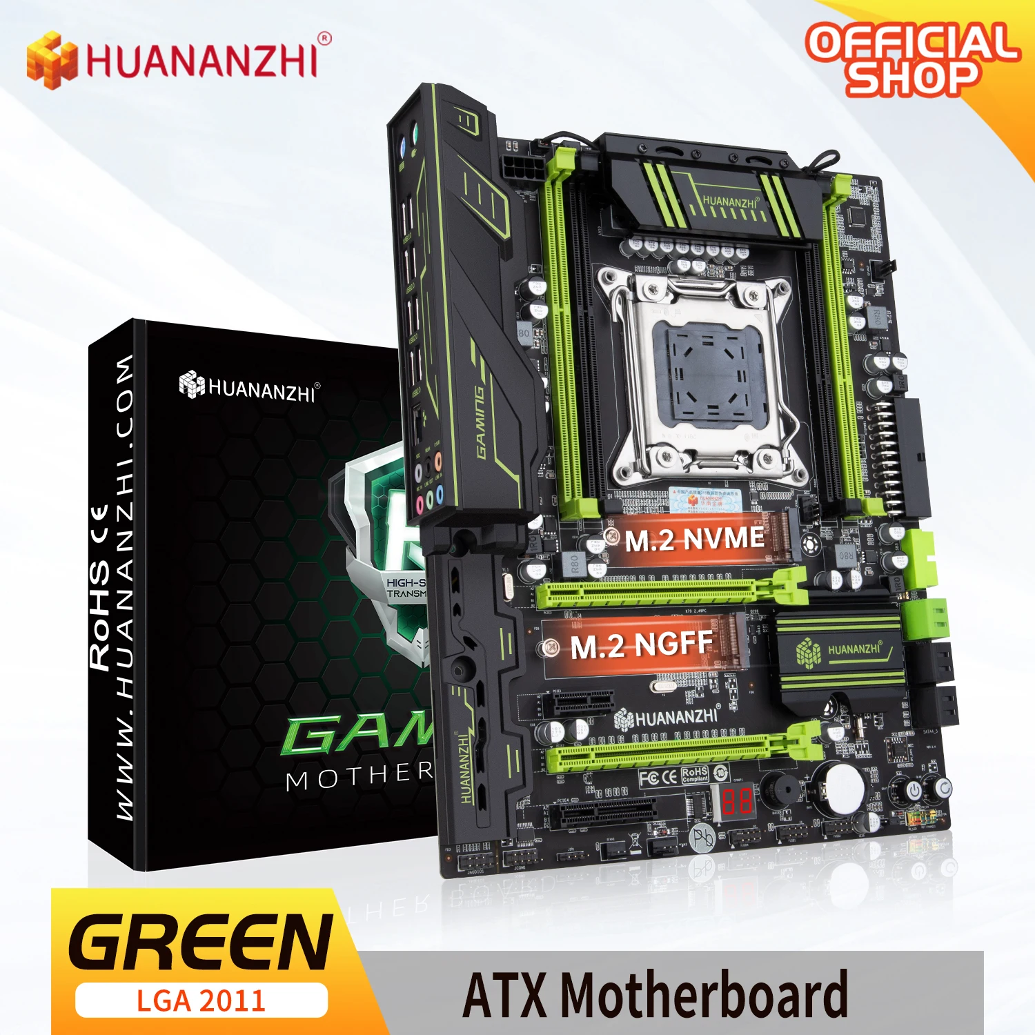 

HUANANZHI X79 GREEN LGA 2011 XEON X79 Motherboard support Intel E5 2620 2640 2650 2680 2690 V1 V2 REG ECC DDR3 Memory nvme