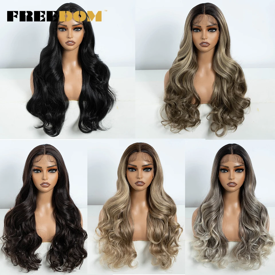 Synthetic Lace Front Wigs Women 24 Inch Long Wavy Ombre Blonde Brown Heat Resistant Cosplay