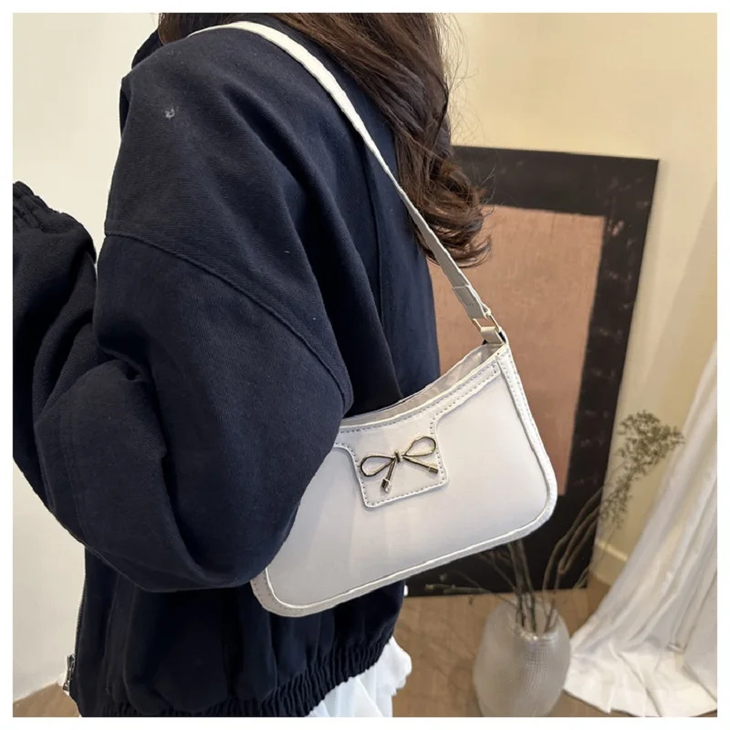 Solid Color Bowknot Shoulder Bag, Elegant Small Square Bag, Suitable for Women Handbags, Zipper Closure,Fashion Underarm Bag,