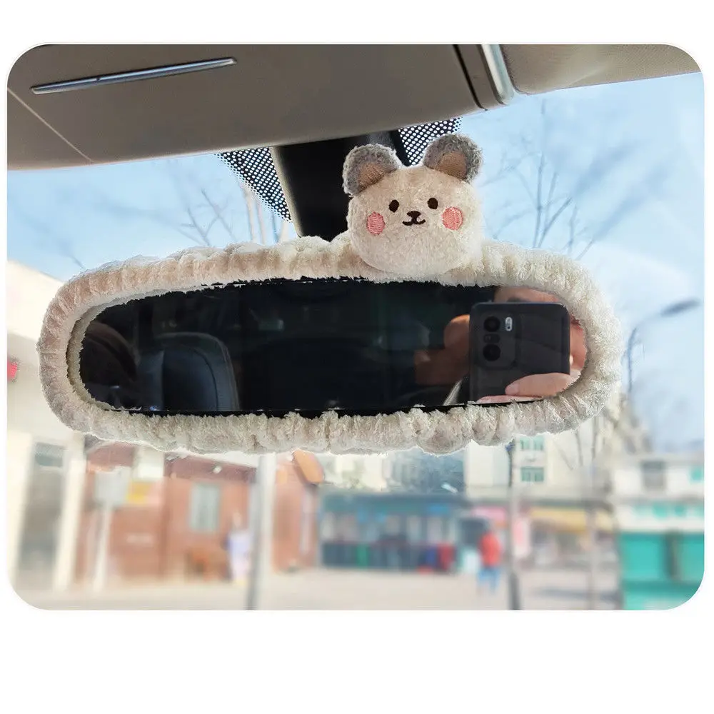 Adorable Bear Car Rearview Mirror Cover Cute Creative Korean Character Mirror Cartoon Reversing Decoration Female rearview mirror cover