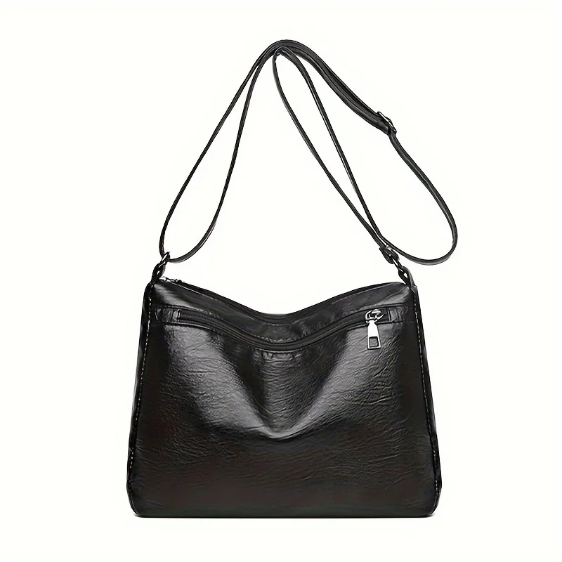 Vintage PU Leather Crossbody Bag, Retro Multi Layer Shoulder Bag, Fashion Handbag & Purse for Women's Work Travel Messenger Bag