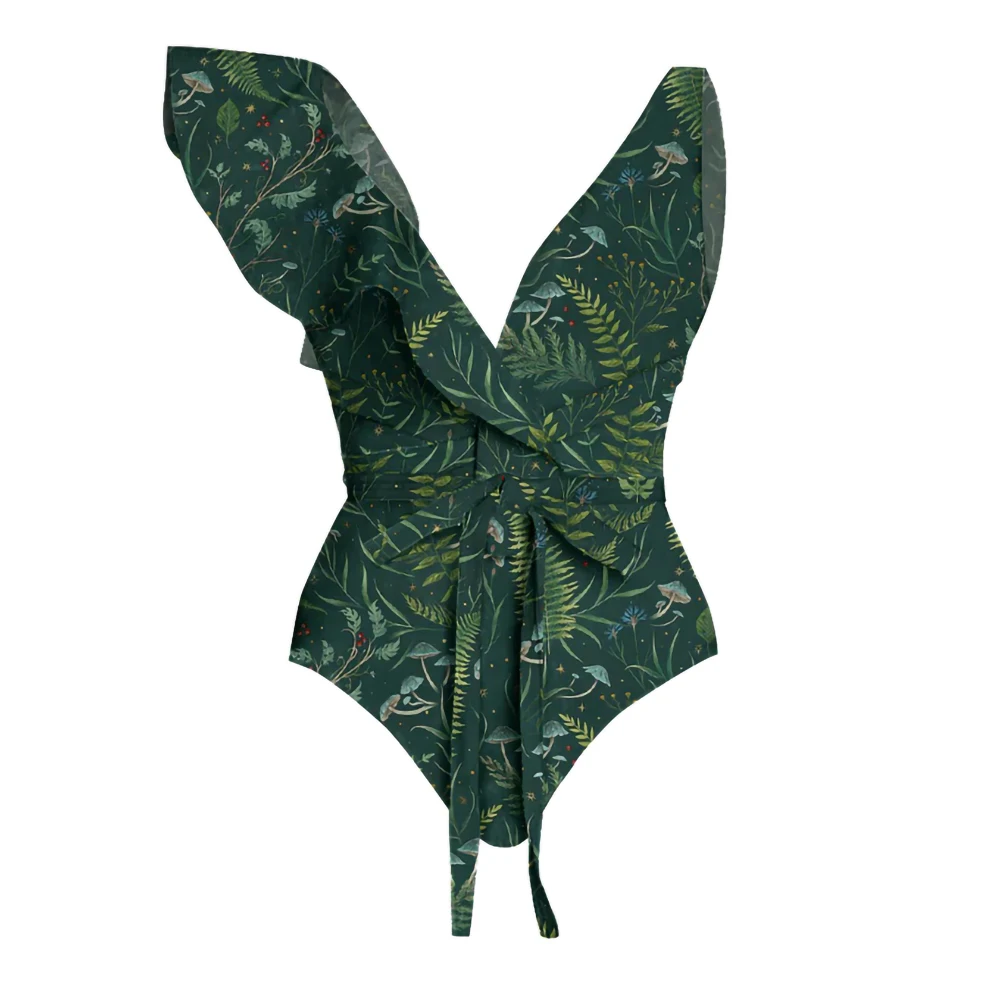 

Luxury Designer Swimsuit High Waist Sexy One Piece Swimwear Skirt for Women Green Vintage Print Beachwear 2023 Bathing Suit Dres