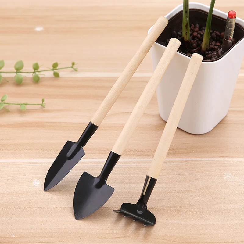 

3 Piece Set Mini Gardening Potting Tools Wooden Handle Shovel Rake Shovel Multifunctional Household Plant Bonsai Tools